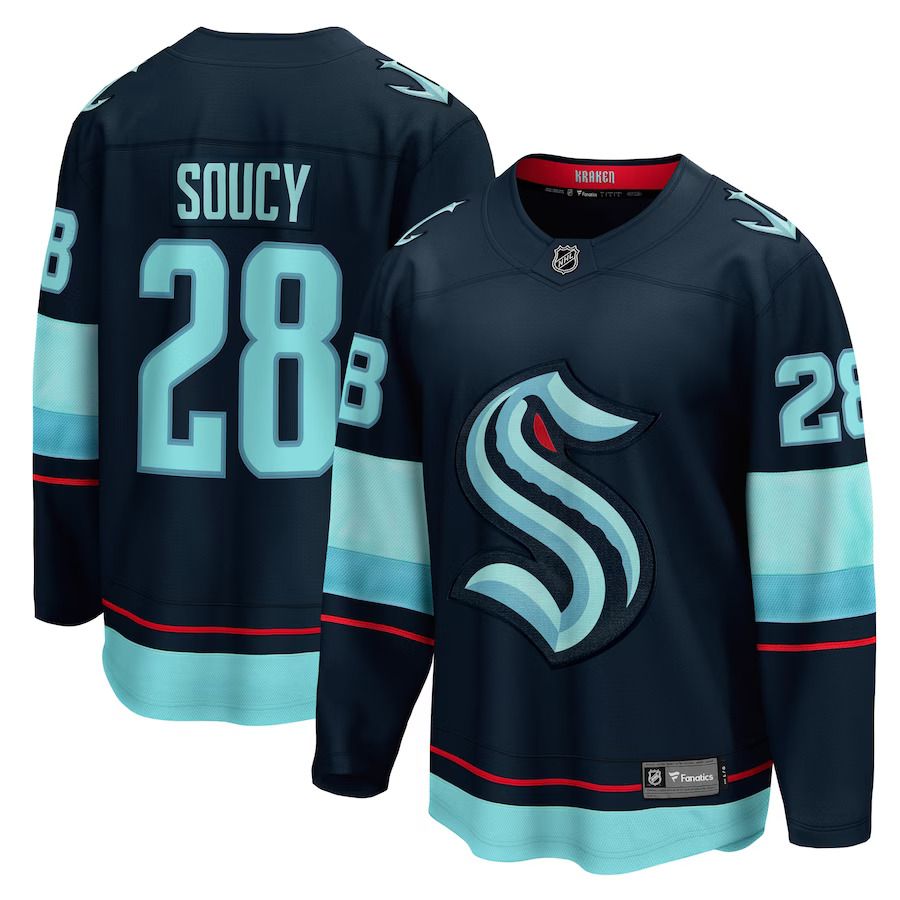 Men Seattle Kraken #28 Carson Soucy Fanatics Branded Deep Sea Blue Home Breakaway Player NHL Jersey->more nhl jerseys->NHL Jersey